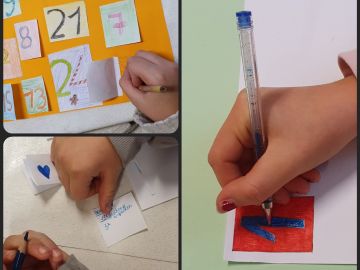 Basteln eines selbst gemachten Adventskalenders mit bunten Stiften und Papier während der BEB Nachmittagsbetreuung am Schulzentrum Süd in Norderstedt