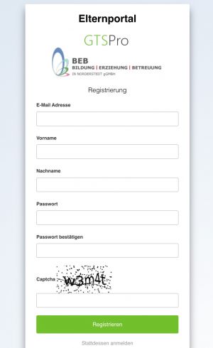 Screenshot der Anmeldemaske des Elternportals der BEB in Norderstedt
