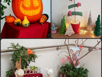 Saisonale Basteleien wie Kürbisse,Osterhasen und Weihnachtsbäume während der Nachmittagsbetreuung am Schulzentrum Süd in Norderstedt